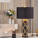 Postmodern Fabric Cylinder Nightstand Lamp- 13/15 Height 1 Light White/Black Metal- Perfect For