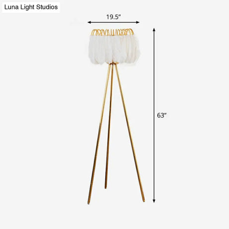 Postmodern Feather Fringe Floor Lamp With Tripod Stand - Ideal Lighting For Living Room