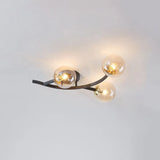 Postmodern Glass Ball Ceiling Light For Living Room - Branch Semi Flush Mount 3 / Black Cognac