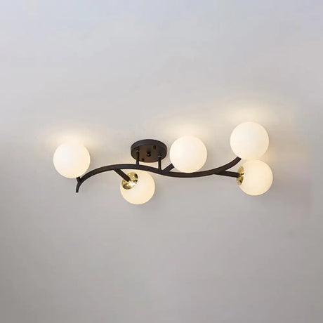 Postmodern Glass Ball Ceiling Light For Living Room - Branch Semi Flush Mount 5 / Black Milk White