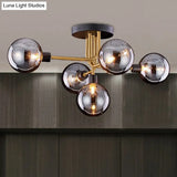 Postmodern Glass Modo Chandelier Ceiling Mount: Semi Flush Black Brass Light Fixture