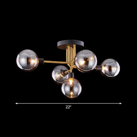 Postmodern Glass Modo Chandelier Ceiling Mount: Semi Flush Black Brass Light Fixture 5 / Smoke Gray