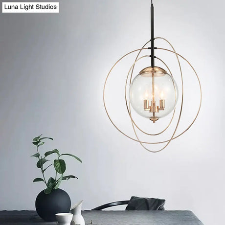 Postmodern Glass Orbit Globe Pendant Light Chandelier With 3 Bulbs Illuminate Your Restaurant