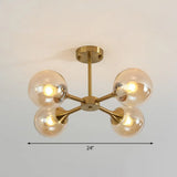 Postmodern Glass Sphere Chandelier With Brass Finish – Elegant Hanging Light Fixture For Bedrooms