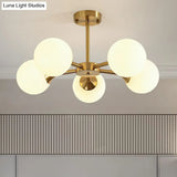 Postmodern Glass Sphere Chandelier With Brass Finish – Elegant Hanging Light Fixture For Bedrooms
