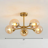 Postmodern Glass Sphere Chandelier With Brass Finish – Elegant Hanging Light Fixture For Bedrooms