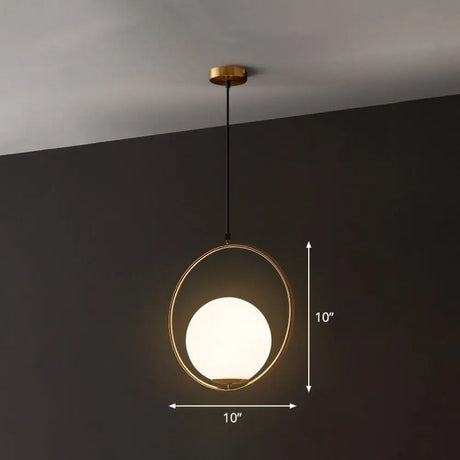 Postmodern Globe Hanging Lamp Kit - White Glass 1-Head Gold Pendant Light For Restaurants / 10’