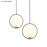 Postmodern Globe Hanging Lamp Kit - White Glass 1-Head Gold Pendant Light For Restaurants