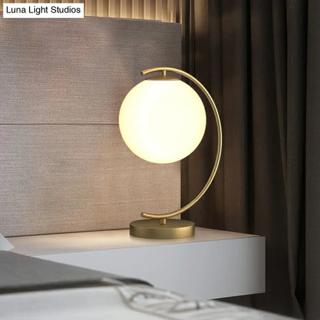 Postmodern Gold Ball Glass Table Lamp - Single-Bulb Night With Curved Arm
