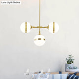 Postmodern Gold Branch Pendant Light With White Ball Glass - 3/5-Light Suspension Lamp Kit