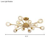 Postmodern Gold Ceiling Lamp With 12 Heads: Clear Faceted Crystal Sputnik Semi - Flush Mount Fixture