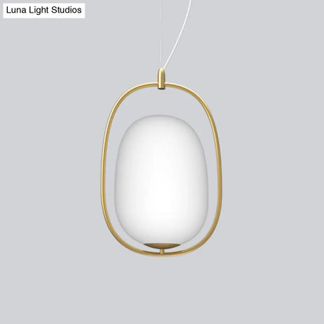 Postmodern Gold Cocoon Pendant Lamp With Frame And Glass Shade – Single Ceiling Hang Light