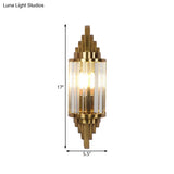 Postmodern Gold Finish Cylinder Wall Sconce With Crystal Prisms - Ideal For Living Room