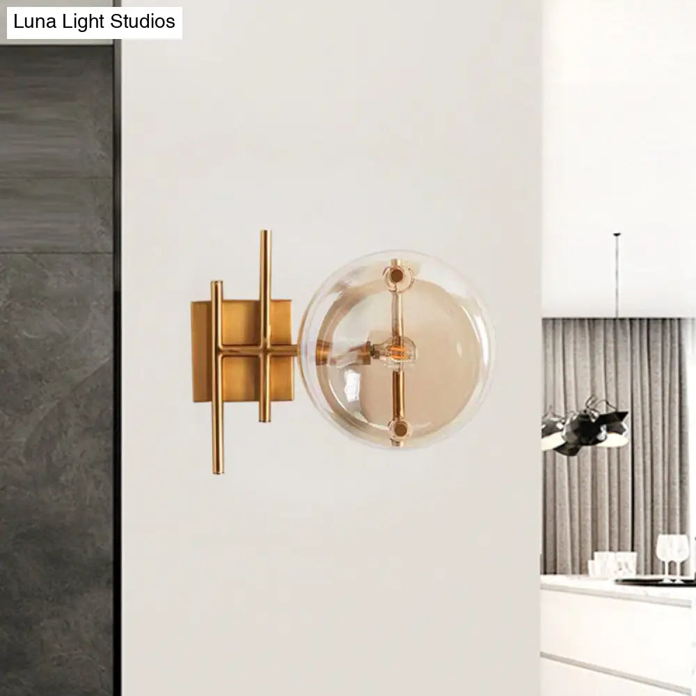Postmodern Gold Finish Double Ball Glass Wall Sconce For Corners