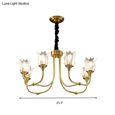 Postmodern Gold Flower Pendant Light With Clear Glass - 6 Heads Dining Room Chandelier Fixture