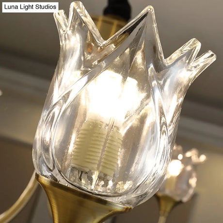 Postmodern Gold Flower Pendant Light With Clear Glass - 6 Heads Dining Room Chandelier Fixture