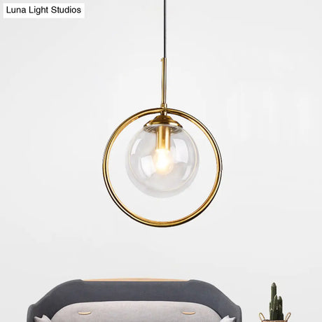 Postmodern Gold Globe Pendant Lamp With Smoke Gray/Clear Glass For Bedroom Lighting