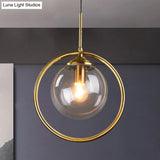 Postmodern Gold Globe Pendant Lamp With Smoke Gray/Clear Glass For Bedroom Lighting