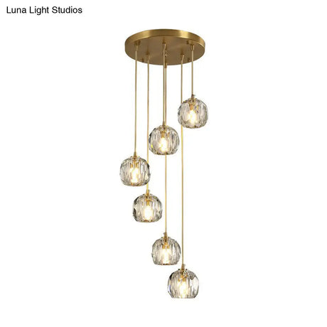 Postmodern Gold K9 Crystal Cluster Pendant Light - Elegant Hanging Lamp For Stairway