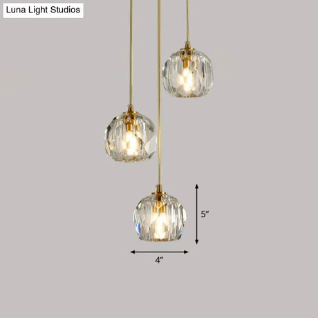 Postmodern Gold K9 Crystal Cluster Pendant Light - Elegant Hanging Lamp For Stairway