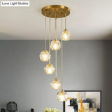 Postmodern Gold K9 Crystal Cluster Pendant Light - Elegant Hanging Lamp For Stairway
