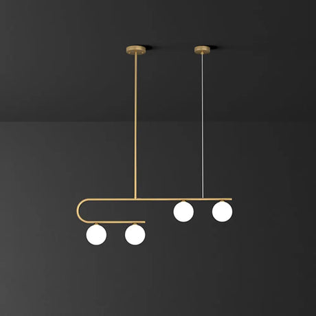 Postmodern Gold Linear Island Pendant Light With Ivory Ball Glass - Led Hanging Lamp 4 /