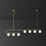 Postmodern Gold Linear Island Pendant Light With Ivory Ball Glass - Led Hanging Lamp 7 /