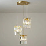 Postmodern Gold Pendant Lamp With 3 Cylinder Crystal Prisms / Round