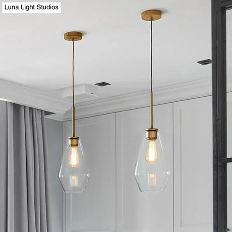 Postmodern Gold Pendant Light: Clear Glass Restaurant Hanging Ceiling Fixture