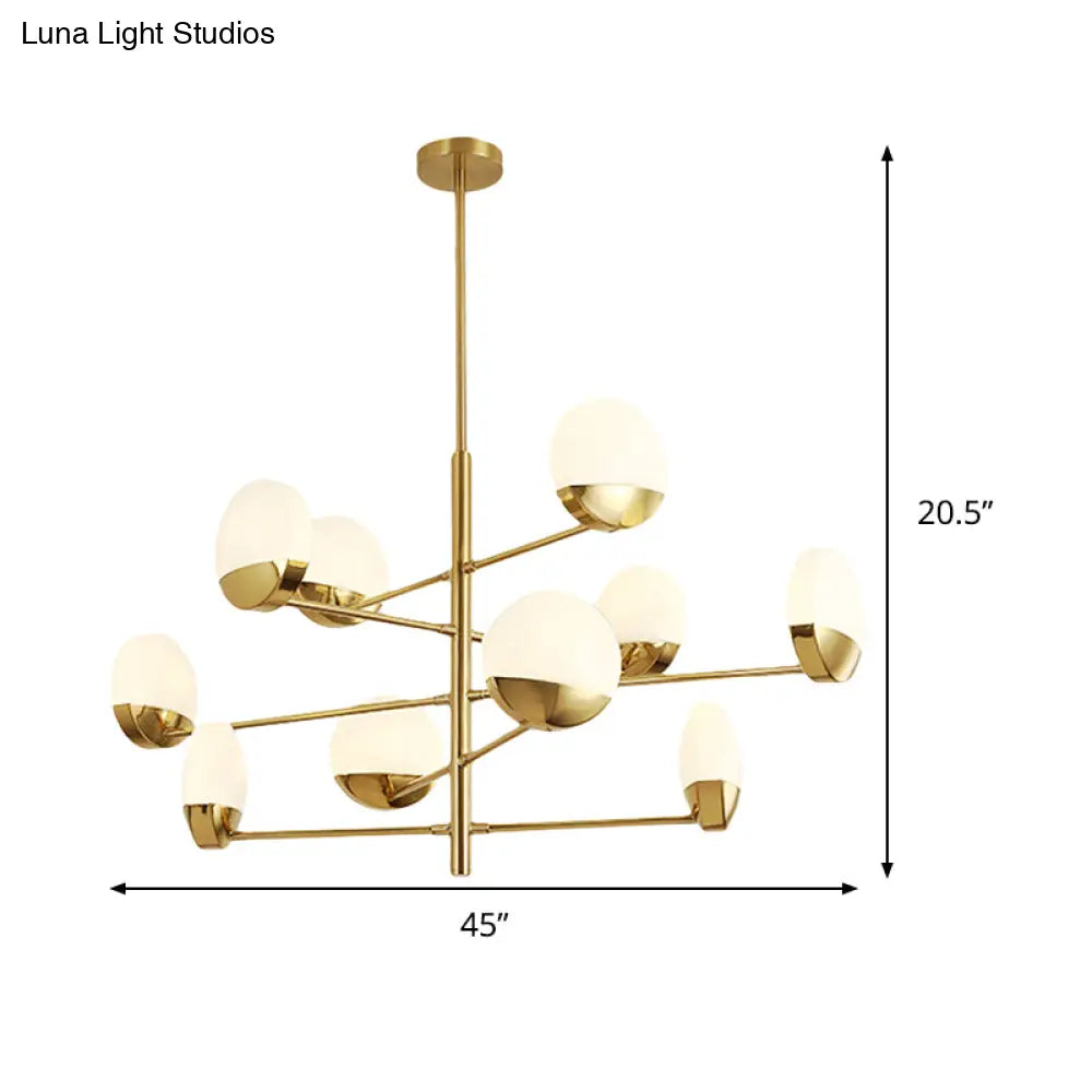 Postmodern Gold Sputnik Chandelier - Metallic 6/8/10-Head Hanging Lamp With Round White Glass Shade