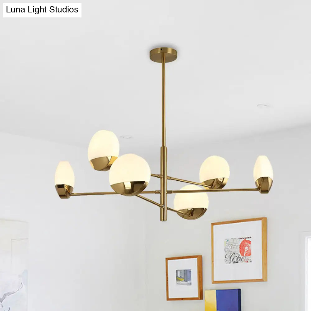 Postmodern Gold Sputnik Chandelier - Metallic 6/8/10-Head Hanging Lamp With Round White Glass Shade