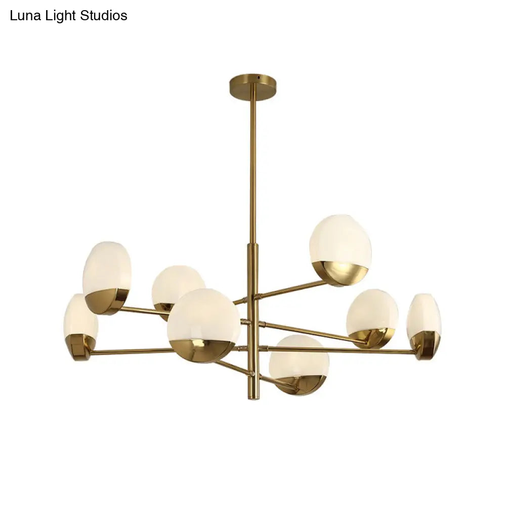 Postmodern Gold Sputnik Chandelier - Metallic 6/8/10-Head Hanging Lamp With Round White Glass Shade