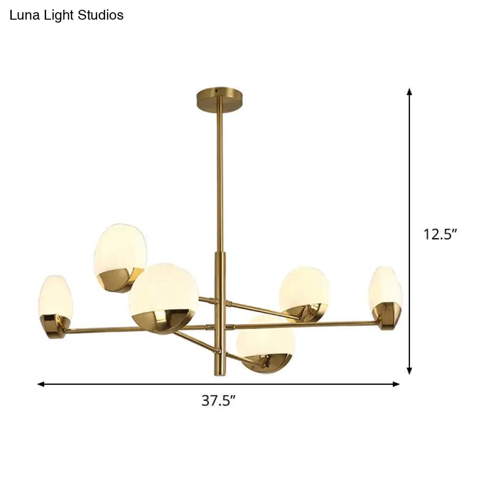 Postmodern Gold Sputnik Chandelier - Metallic 6/8/10-Head Hanging Lamp With Round White Glass Shade