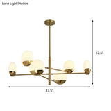 Postmodern Gold Sputnik Chandelier - Metallic 6/8/10-Head Hanging Lamp With Round White Glass Shade