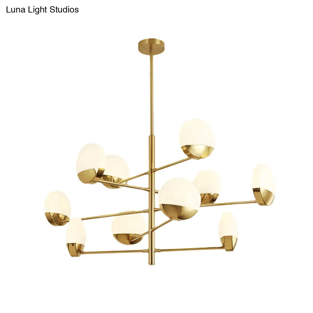 Postmodern Gold Sputnik Chandelier - Metallic 6/8/10-Head Hanging Lamp With Round White Glass Shade