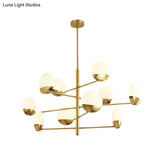 Postmodern Gold Sputnik Chandelier - Metallic 6/8/10-Head Hanging Lamp With Round White Glass Shade