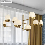 Postmodern Gold Sputnik Chandelier - Metallic 6/8/10-Head Hanging Lamp With Round White Glass Shade