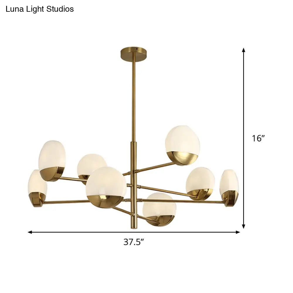 Postmodern Gold Sputnik Chandelier - Metallic 6/8/10-Head Hanging Lamp With Round White Glass Shade