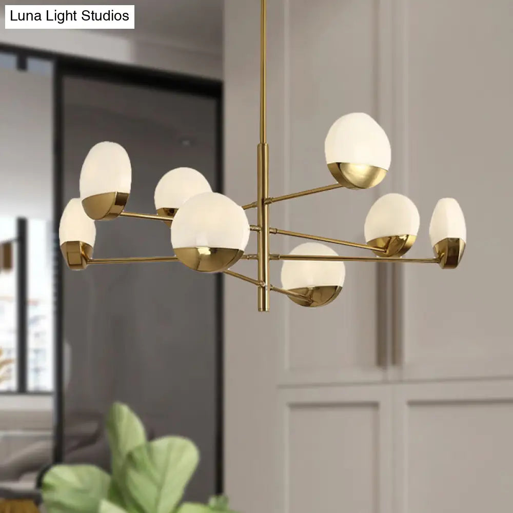 Postmodern Gold Sputnik Chandelier - Metallic 6/8/10-Head Hanging Lamp With Round White Glass Shade