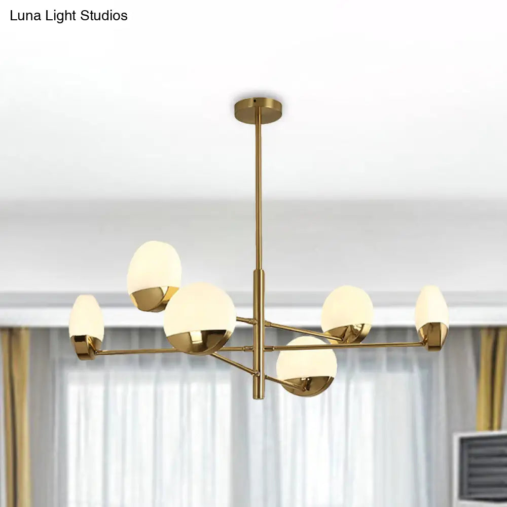 Postmodern Gold Sputnik Chandelier - Metallic 6/8/10-Head Hanging Lamp With Round White Glass Shade