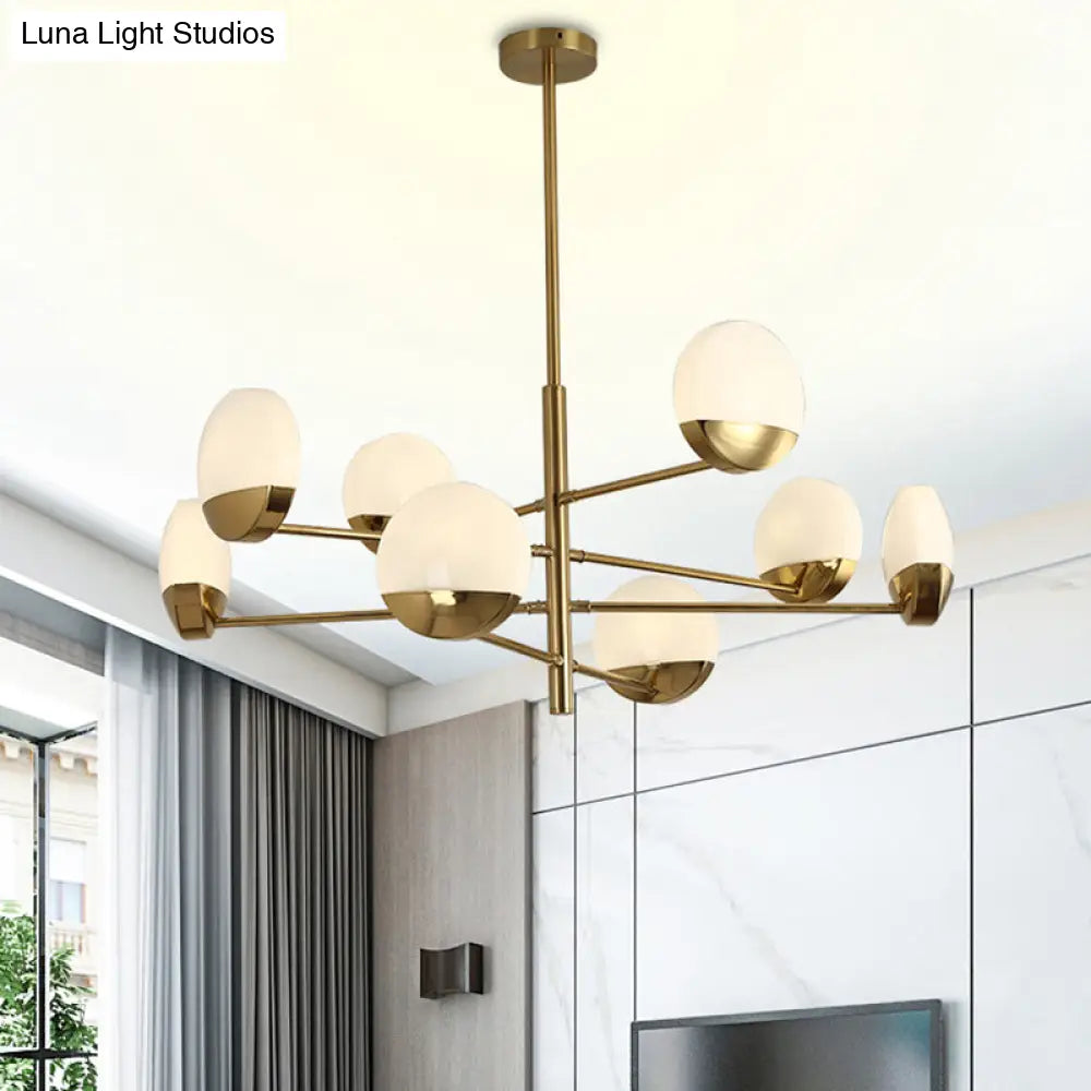 Postmodern Gold Sputnik Chandelier - Metallic 6/8/10-Head Hanging Lamp With Round White Glass Shade