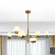 Postmodern Gold Sputnik Chandelier - Metallic 6/8/10-Head Hanging Lamp With Round White Glass Shade