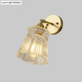 Postmodern Gold Wall Light With Clear Ribbed Glass - Conical Design Rotating Feature 1 Kit