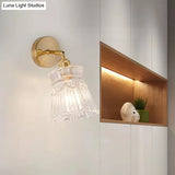 Postmodern Gold Wall Light With Clear Ribbed Glass - Conical Design Rotating Feature 1 Kit