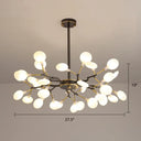 Postmodern Heracleum Chandelier Lamp: Blown Glass 30 Bulbs Living Room Pendant Light Black / Milk