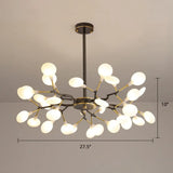 Postmodern Heracleum Chandelier Lamp: Blown Glass 30 Bulbs Living Room Pendant Light Black / Milk