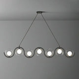 Postmodern Island Light Fixture: Wavy Metallic Hanging Lamp With Glass Shade 7 / Black Clear