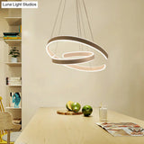 Postmodern Led Suspension Light With Acrylic Shade - 1/2/3-Light Brown/White Ring Chandelier Pendant