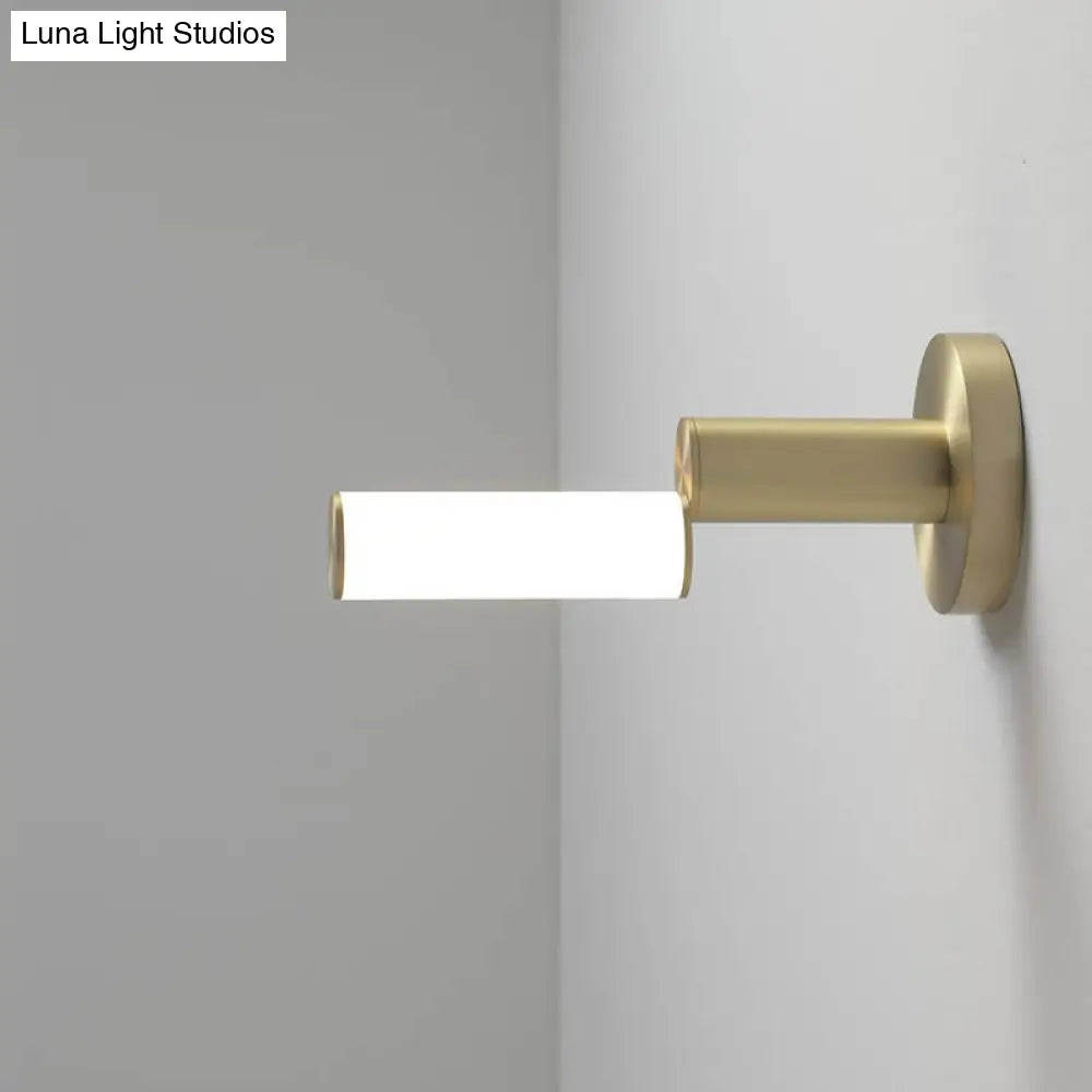 Postmodern Led Wall Sconce Light With Gold Metal Frame And Pipe Acrylic Shade For Bedroom