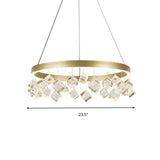 Postmodern Metal Gold Pendant Light With Led Warm/White & Crystal Drop